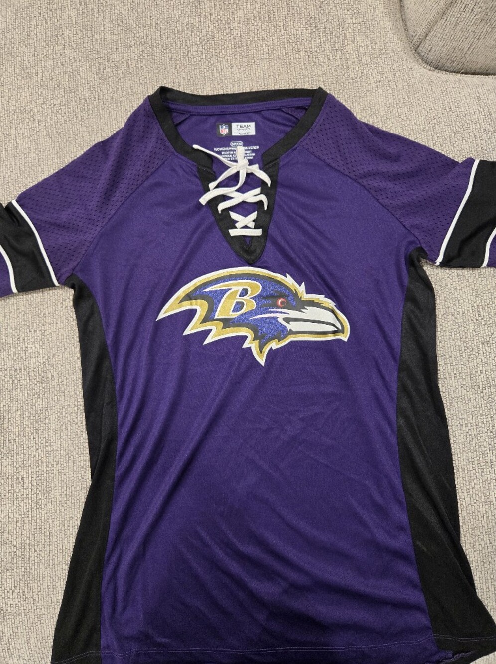 NFL Baltimore Ravens Girls' Purple and Black Lace-Up Jersey Top